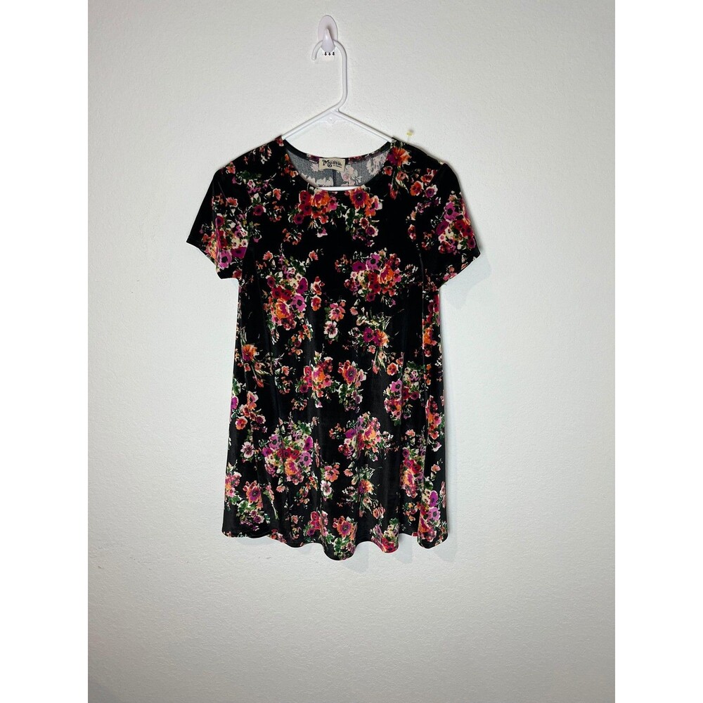Show Me Your‎ Mumu Mini Dress Womens XS Black Floral Velvet Stretch Short Sleeve